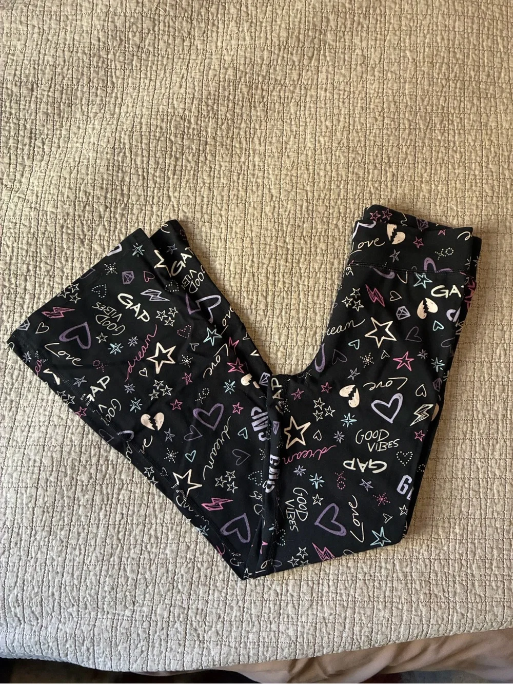GAP Black Leggings with Colorful Heart & Star Doodles